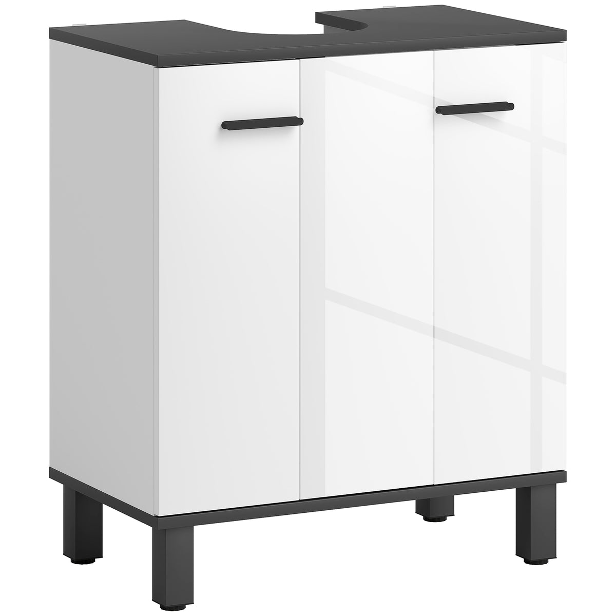 HOMCOM Modern Under-Sink Bathroom Cabinet - High Gloss White