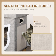 PawHut 2 in 1 Cat Bed Ottoman, Comfortable Cat Sleeping Cave House w/ Removable Cushion, Scratching Pad, Handles, Anti-Slip Foot Pad, Toy Ball, Entrance - Grey