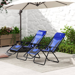 Outsunny Zero Gravity Lounger Chair Set of 2, Folding Reclining Patio Chair with Padded Seat, Cup Holder, Soft Cushion and Headrest for Poolside, Camping, Blue