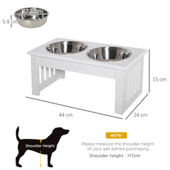 PawHut Raised Dog Feeding Bowls with Stand, Stainless Steel for Extra Small and Small Dog, 44L x 24W x 15H cm - White