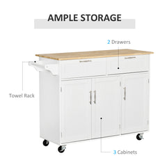 HOMCOM Kitchen Island Utility Cart, with 2 Storage Drawers & Cabinets for Dining Room, White