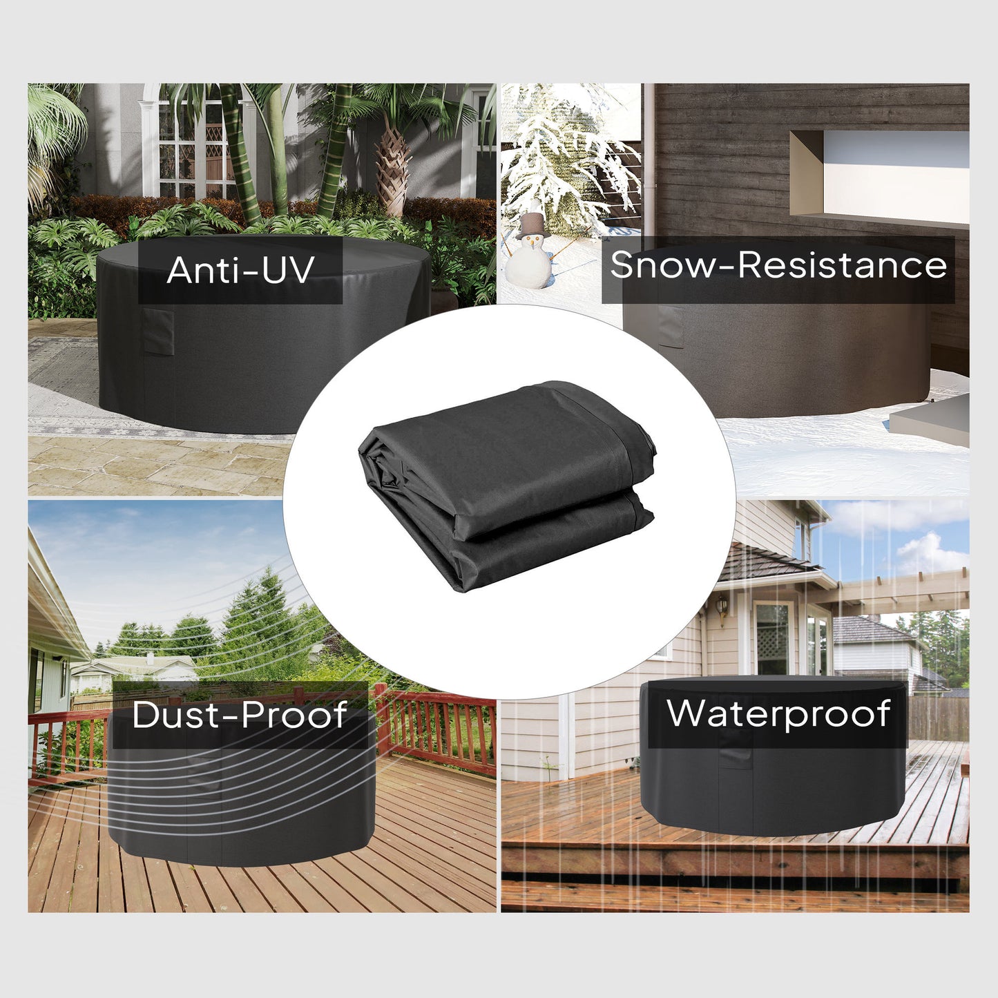 Outsunny Garden Patio Large Furniture Set Round Cover 600D Oxford Waterproof, √ê¬§193 x 80H cm, Black