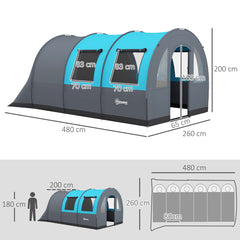 خيمة Outsunny Six Man Duo Room Tunnel مع ملحقات - رمادي/أزرق