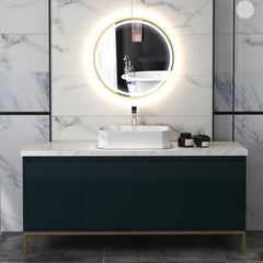 HOMCOM 60cm Anti-Fog LED Bathroom Mirror - Gold Tone