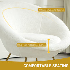 HOMCOM Faux Fur Accent Chair with Golden Metal Legs, Upholstered Comfy Tub Chair with Non-Slip Footpads, Seat Cushion for Bedroom, Living Room and Office, White