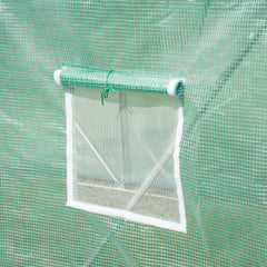 Outsunny Walk-in Polytunnel Greenhouse, Outdoor Garden Tunnel Greenhouse Tent with Zipped Roll-Up Door and 8 Mesh Windows, 6 x 3M