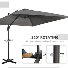 Outsunny 2.7 x 2.7 m Cantilever Parasol, Square Overhanging Umbrella with Cross Base, Crank Handle, Tilt, 360√Ç¬∞ Rotation and Aluminium Frame, Dark Grey