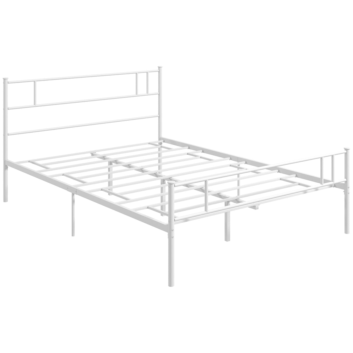 HOMCOM Double Metal Bed Frame Solid Bedstead Base with Headboard and Footboard, Metal Slat Support and Underbed Storage Space, Bedroom Furniture, White