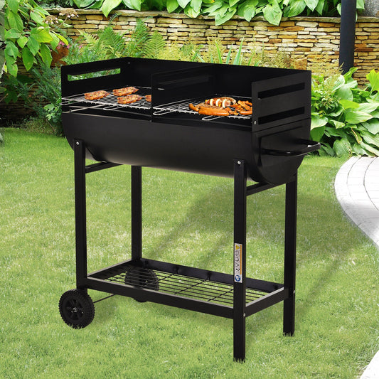 شواية فحم من Outsunny Steel 2-Grill مع عجلات باللون الأسود