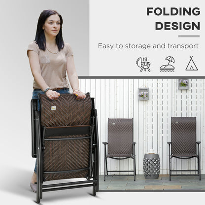 Outsunny Set of Two Folding Garden Chairs, with Seven-Position Adjustable Backs - Brown