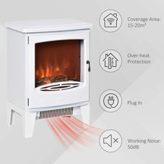 HOMCOM Electric Fireplace Stove, Free standing Fireplace Heater with Realistic LED Flame Effect, Overheat Safety Protection, 900W/1800W, White