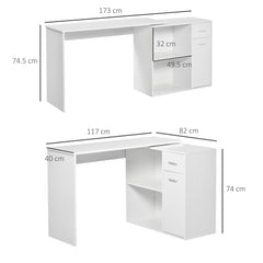 HOMCOM L-Shaped Desk, Corner Computer Desk, Adjustable Study Table with Storage Shelf, Drawer and Cabinet, Workstation for Home Office, White Wood Grain