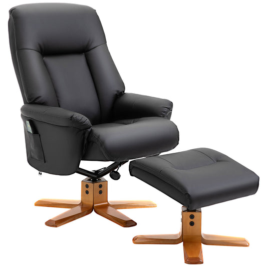 HOMCOM 10-Point Massage Sofa Armchair Chair PU Leather W/ Footrest Stool Heat Recliner Black