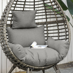 Outsunny Teardop PE Wicker Rattan Chair w/ Thick Cushions 4 Legs Outdoor Seat Egg Garden