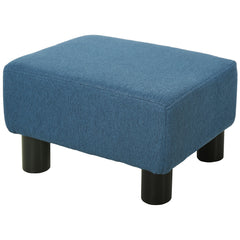 HOMCOM Linen Fabric Footstool Ottoman Cube with 4 Plastic Legs, Blue