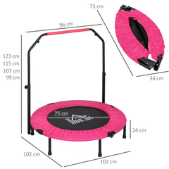 HOMCOM 40" Foldable Mini Fitness Trampoline, with Adjustable Foam Handle, Pink