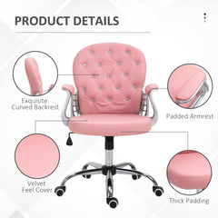 Vinsetto Office Chair Ergonomic 360√Ç¬∞ Swivel PU Diamante Padded Base 5 Castor Wheels for Home Work Pink