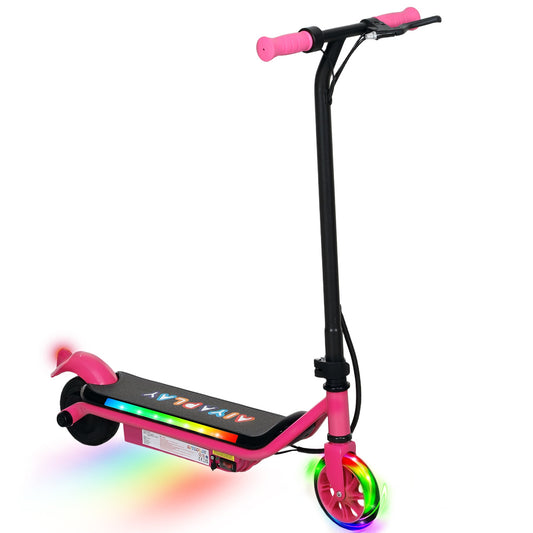 AIYAPLAY Electric Scooter for Kids Ages 6-14, with Dual Brakes, Flash Wheel and Colourful Light, Kids Electric Scooter E Scooter, Up to 12 KM/H & 10 KM, Pink