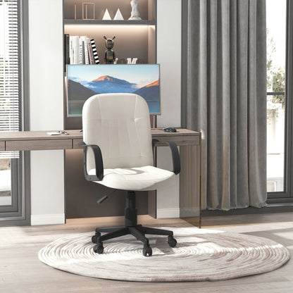 Home Essentials Swivel Executive Office Chair Home Mid Back PU Leather Computer Desk Chair for Adults with Arm, Wheels, Cream