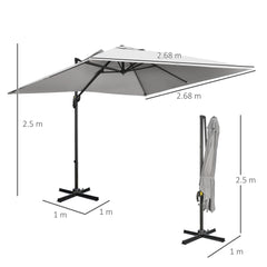 Outsunny 2.7 x 2.7 m Cantilever Parasol, Square Overhanging Umbrella with Cross Base, Crank Handle, Tilt, 360√Ç¬∞ Rotation and Aluminium Frame, Grey