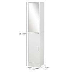 kleankin Tall Mirrored Bathroom Cabinet, Bathroom Storage Cupboard, Floor Standing Tallboy Unit with Adjustable Shelf, White