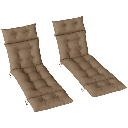 Outsunny Sun Lounger Cushions Only, 190x56x10cm Garden Lounge Chair Cushions Set of 2, UPF20+ 220gsm Fabric, Thick Sunbed Replacement Cushions with 6 Ties, Khaki