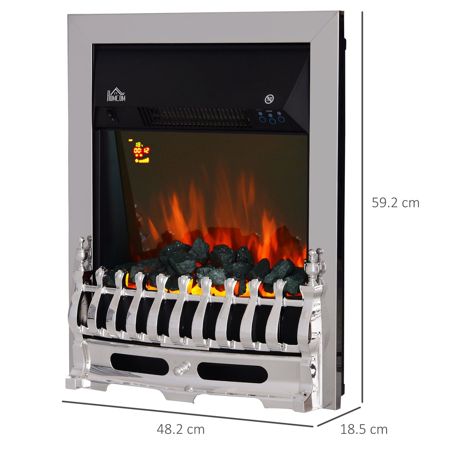 HOMCOM Contemporary Electric Fireplace Coal Burning Flame Effect Inset Fire Place Space Heater Glass View LED Lighting with Remote Control, 1000W/2000W