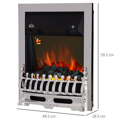 HOMCOM Contemporary Electric Fireplace Coal Burning Flame Effect Inset Fire Place Space Heater Glass View LED Lighting with Remote Control, 1000W/2000W