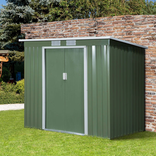 Outsunny 7 x 4ft Galvanised Steel Garden Shed, with Foundation Kit - Green