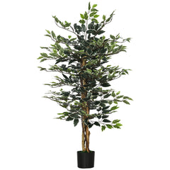 HOMCOM Artificial Ficus Tree in Pot, 130cm Tall Fake Plant with Lifelike Leaves and Natural Trunks, for Indoor Outdoor, Green