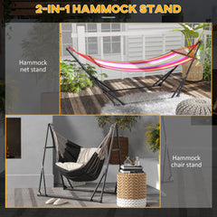 Outsunny Foldable Hammock Stand, Portable Hammock with Metal Frame, 2 in 1 Hammock Net Stand, Hammock Chair Stand with Carry Bag, Load Capacity 120kg, for Patio, Garden, Yard, Black