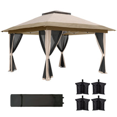 Outsunny 3.6 x 3.6m Pop-Up Gazebo, with Accessories - Beige