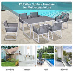 Outsunny 7 PCS Dining Set with 6 PE Rattan Cushioned Chairs & 1 Rectangle Table, Modern Outdoor Patio Furniture for Poolside, Porch, Patio, Balcony, Indoor