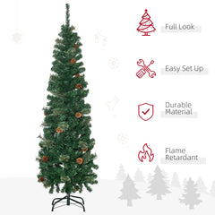 HOMCOM 5.5FT Tall√Ç Pencil Slim Artificial Christmas Tree with√Ç Realistic√Ç Branches, Tip Count and Pine Cones, Pine Needles Tree, Xmas√Ç Decoration, Green