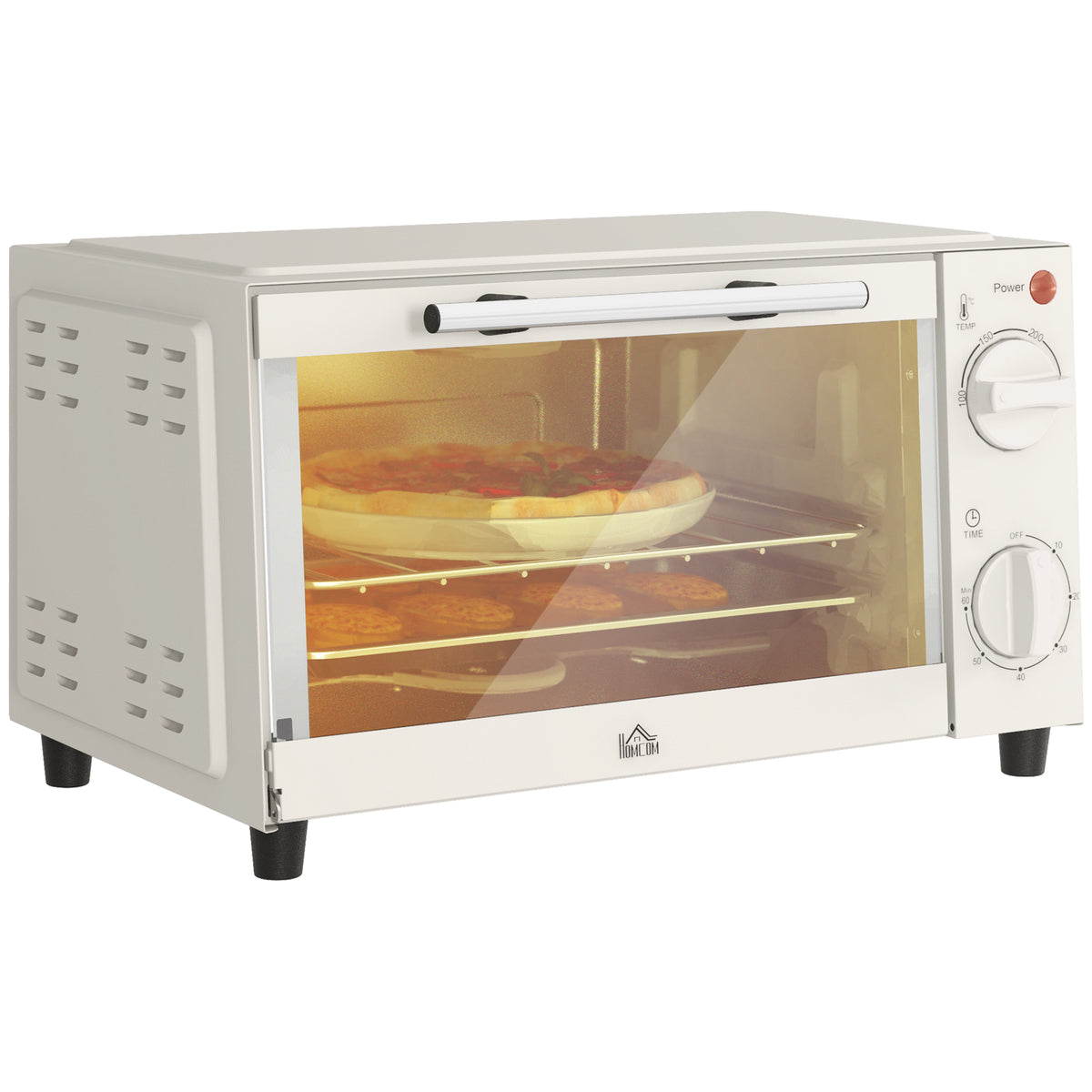 HOMCOM Mini Oven, 9L Countertop Electric Grill, Toaster Oven with Adjustable Temperature, Timer, Dishwasher Safe Baking Tray and Wire Rack, 750W, Cream