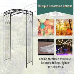 Outsunny Garden Decorative Metal Arch with Gate Outdoor Patio Trellis Arbor for Climbing Plant Archway Antique Black - 108L x 45W x 215Hcm