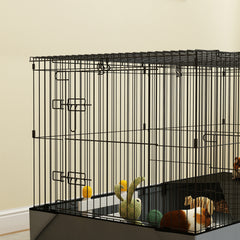 PawHut 2 in 1 Guinea Pig Cage, Rabbit Cage Pet Playpen with 2 Separate Area, Waterproof Oxford Fabric Floor for Hedgehogs