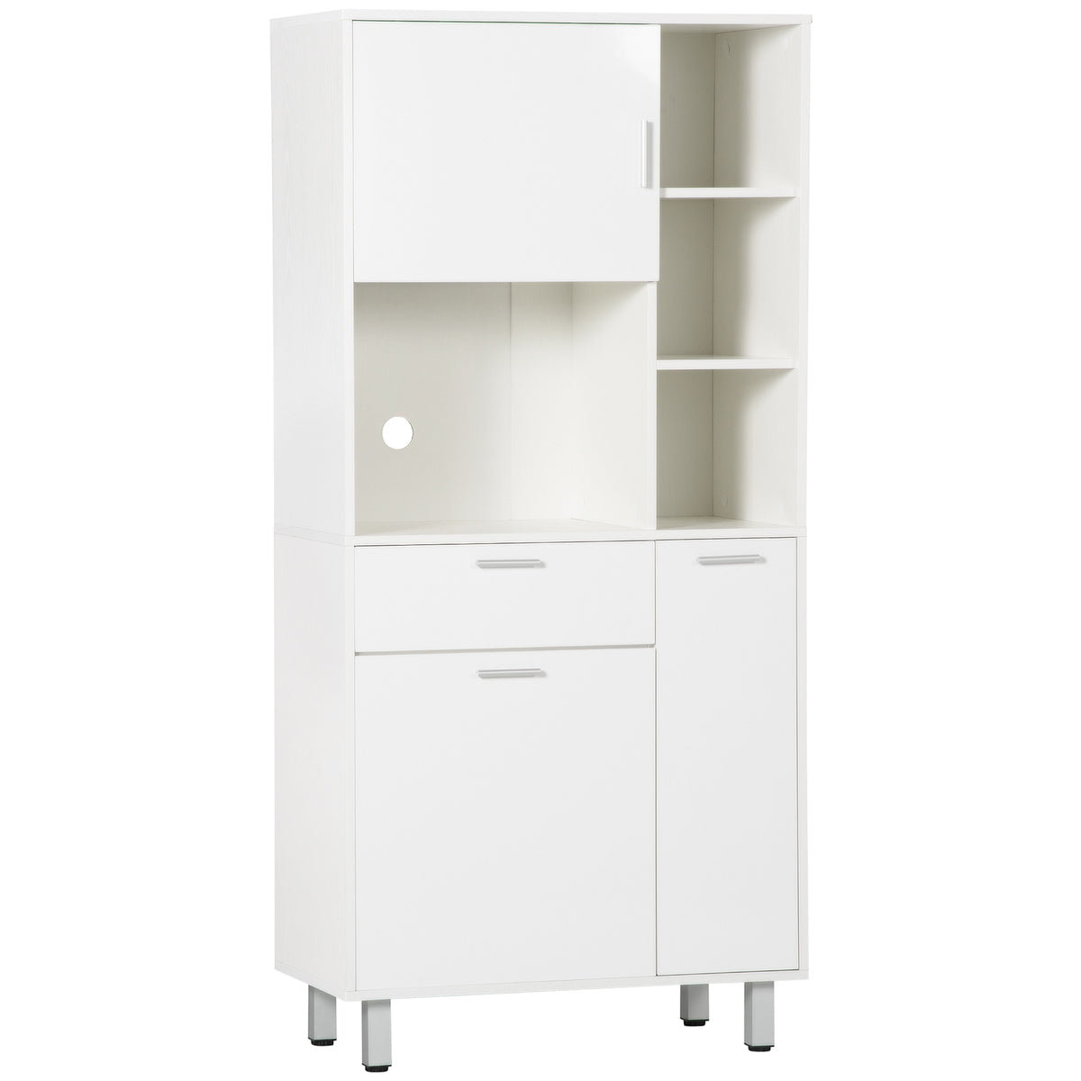 HOMCOM Kitchen Cupboard, Modern Kitchen Storage Cabinet with Shelves and Drawer, Free Standing Kitchen Units, 166√Ç cm, White