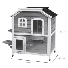 PawHut√Ç 2-story Cat House Outdoor, Weatherproof√Ç Wooden Cat Enclosure for Feral Cats with Escape Door, Openable Roof, Jumping Platforms, Grey