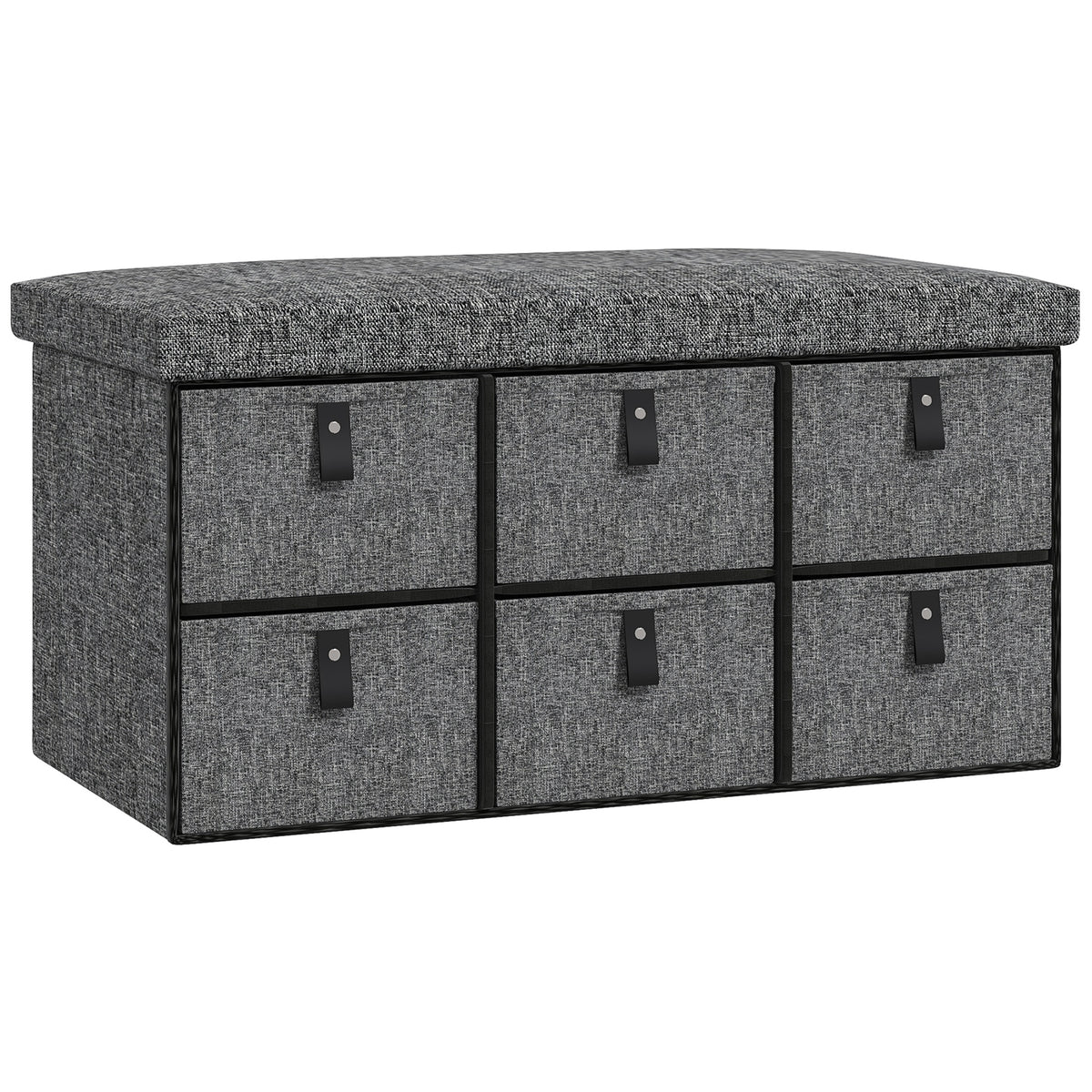 HOMCOM Six-Drawer Shoe Storage Bench, with Padded Top Seat - Dark Grey