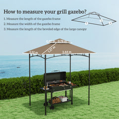 Outsunny Grill Gazebo Replacement Canopy Roof for 1.5 x 2.4m Frame, UPF50+ Protection, Double Tiered 5' x 8' Outdoor BBQ Gazebo Cover Replacement, TOP COVER ONLY, Khaki