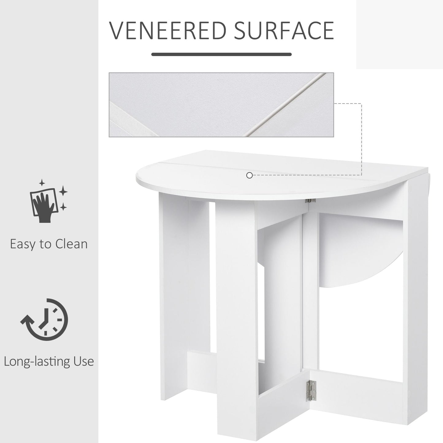 HOMCOM Space-saving Drop Leaf Table, Folding Dining Table for Small Space, Kitchen, Dining Room, White