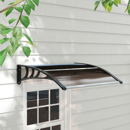 Outsunny Front Door Canopy Outdoor Awning Aluminium Rigid Plastic Polycarbonate Rain Shelter UV Water Rain Resistant 120 x 75cm Brown