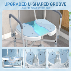 HOMCOM Aluminium Shower Chair, with Padded Seat - Light Blue