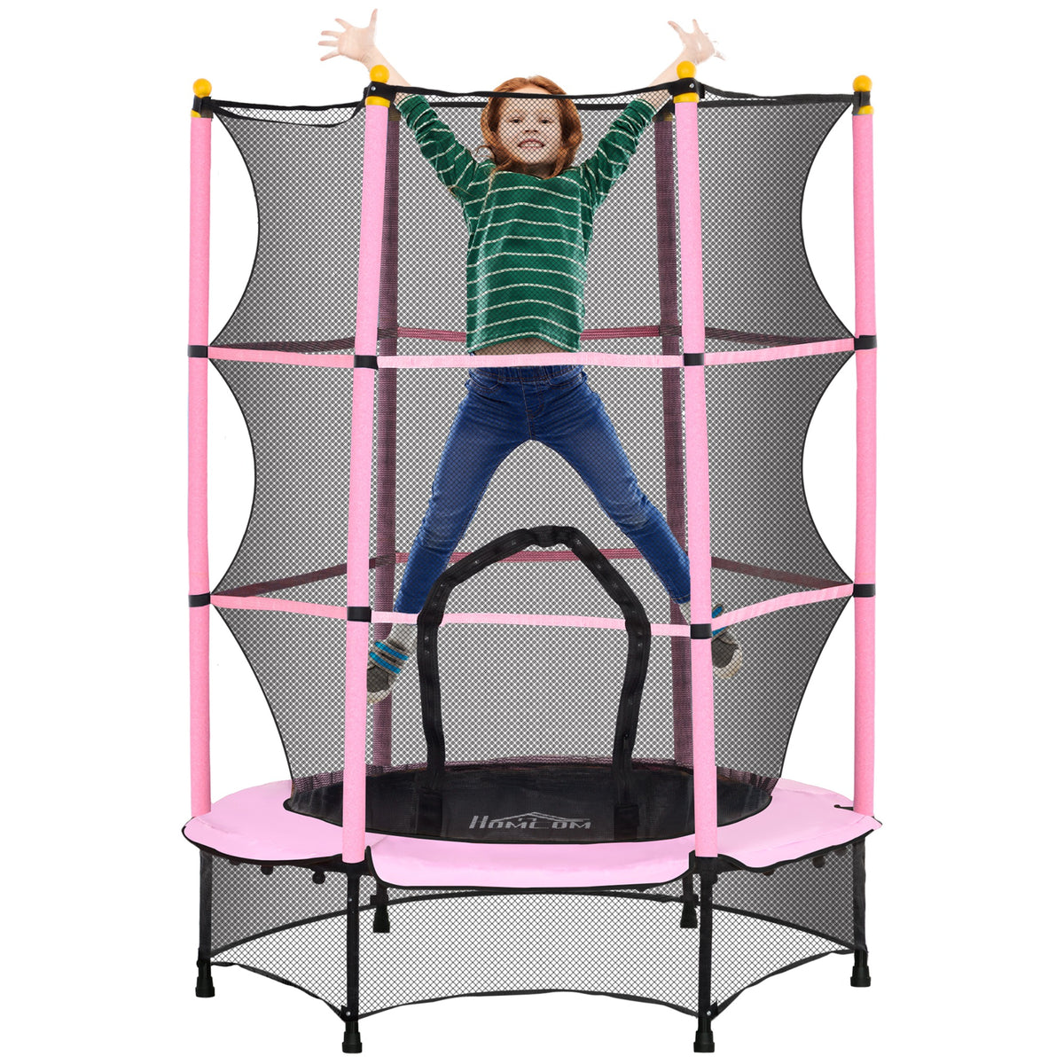 HOMCOM 4.6FT/55" Kids Trampoline with Safety Enclosure, Outdoor Indoor Use, for Ages 3-10 Years, Pink