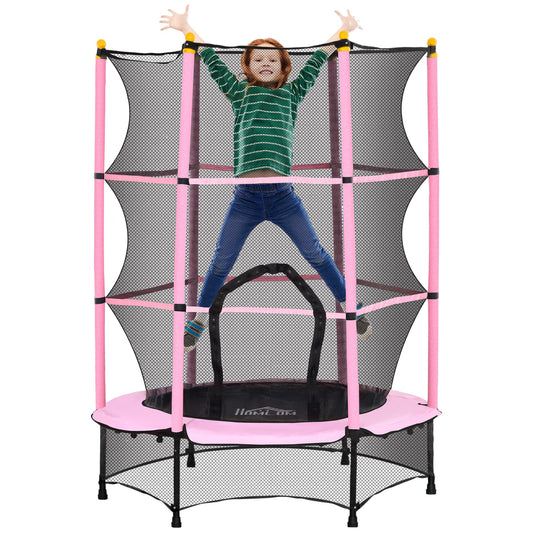 HOMCOM 4.6FT/55" Kids Trampoline with Safety Enclosure, Outdoor Indoor Use, for Ages 3-10 Years, Pink