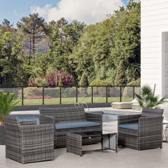 Outsunny 4 Pieces PE Rattan Garden Sofa Set with Cushions, Outdoor Patio Wicker Weave Conservatory Furniture Set with a Loveseat, 2 Armchairs and a Glass Top Coffee Table, Grey