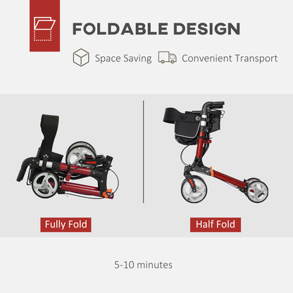 HOMCOM 88.5-106cm Aluminium Frame Rollator Walker, with Brakes - Red