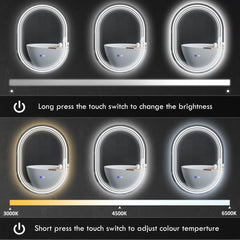 مرآة حمام من كلينكين مقاس 800 × 600 مم مع أضواء LED ومرآة مكياج مضادة للضباب تعمل باللمس ومفتاح رأسي أو أفقي