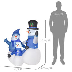 HOMCOM 4ft Inflatable Christmas Snowmen Family Xmas LED Outdoor Indoor Holiday Decorations Yard